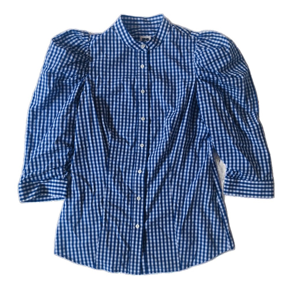 Anne Klein Gingham Puffy Sleeve Blouse